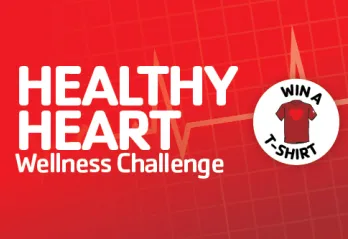 graphic with red background. white letters say Healthy Heart Wellness Challenge in white letters.