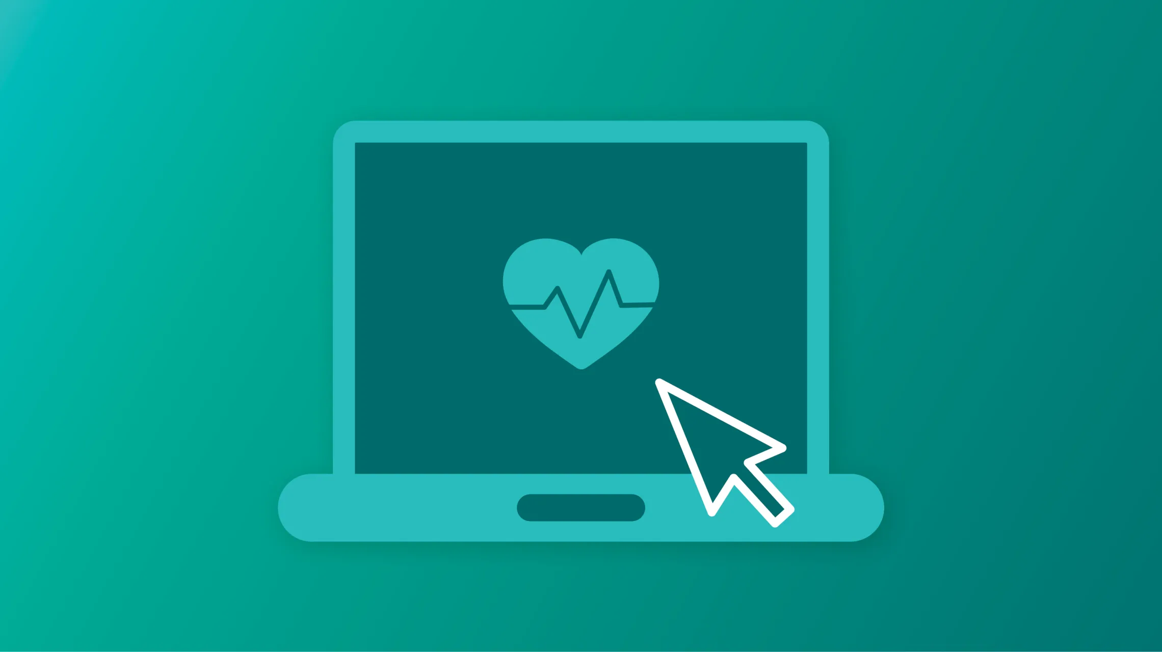 green graphic of a laptop with a heart and a white arrow