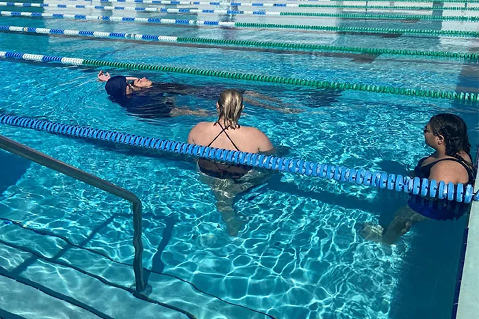 Jeanne Moss in the pool.