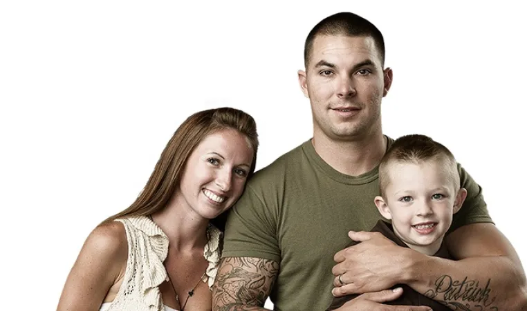 Military soldier with wife and son
